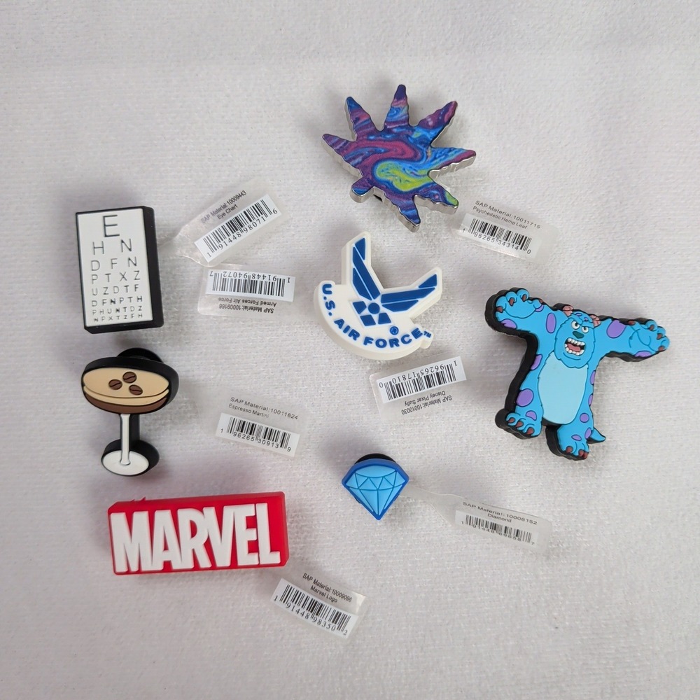 Jibbitz Shoe Charms Lot Marvel Sulley Air Force Eye Chart Espresso Martini 7pc